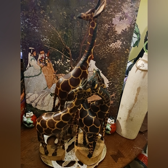 🪵Family Of Giraffe(4)Wood Sculpture  African Art Hand Carved Made In Kenya🇰🇪 - Picture 7 of 16